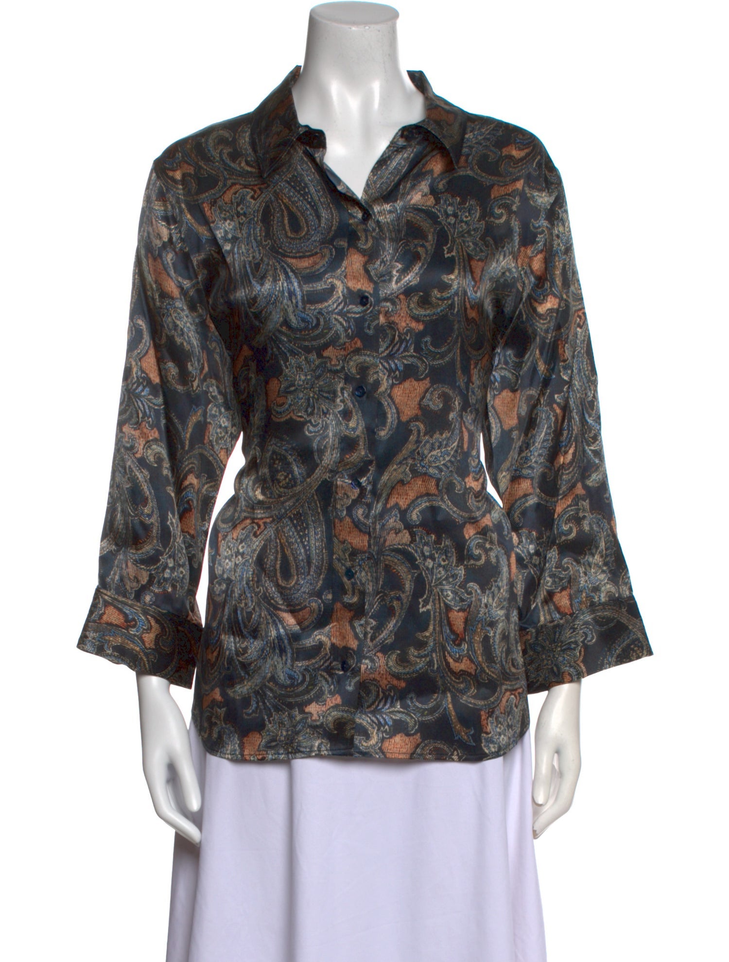 L'Agence Silk Printed Button-Up Top w/ Tags