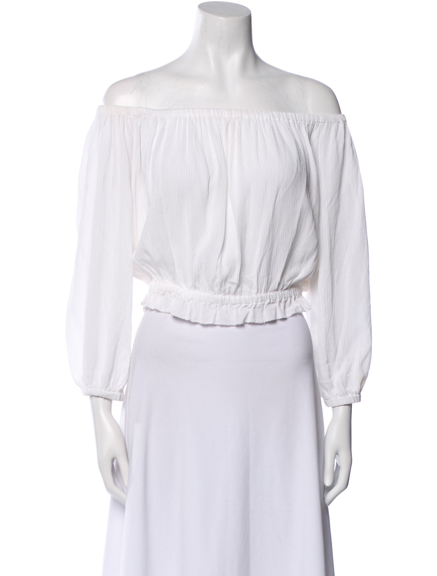 L'Agence Off-The-Shoulder Three-Quarter Sleeve Crop Top