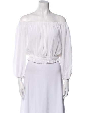 L'Agence Off-The-Shoulder Three-Quarter Sleeve Crop Top