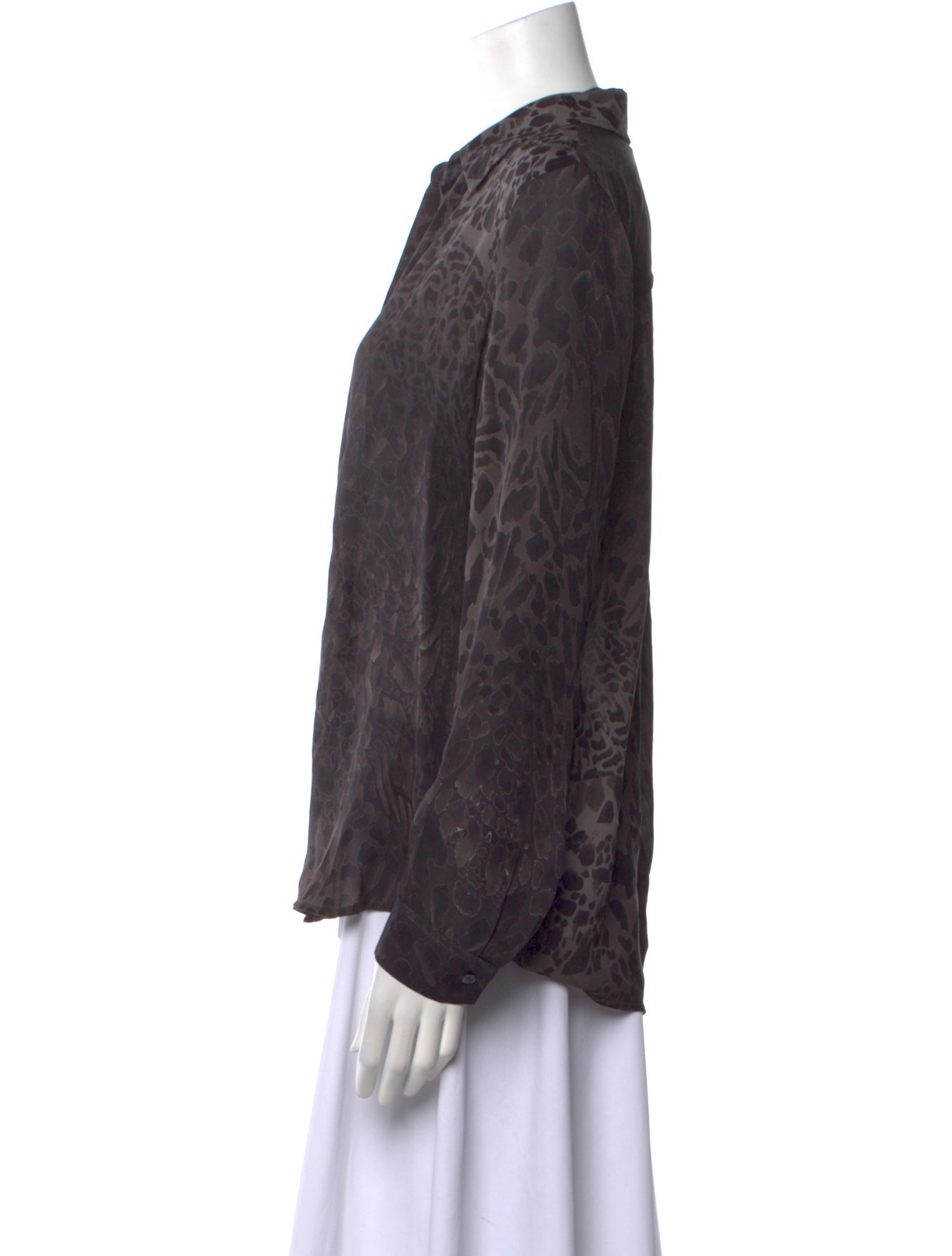 L'Agence Silk Animal Print Button-Up Top