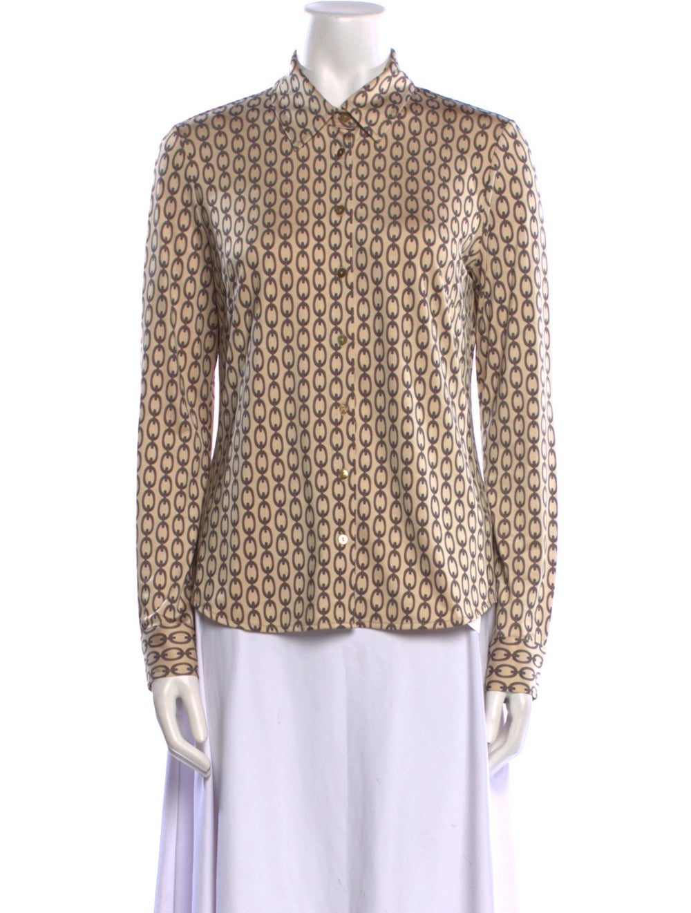 L'Agence Button-Up Top Neutrals Printed Long Slee… - image 1