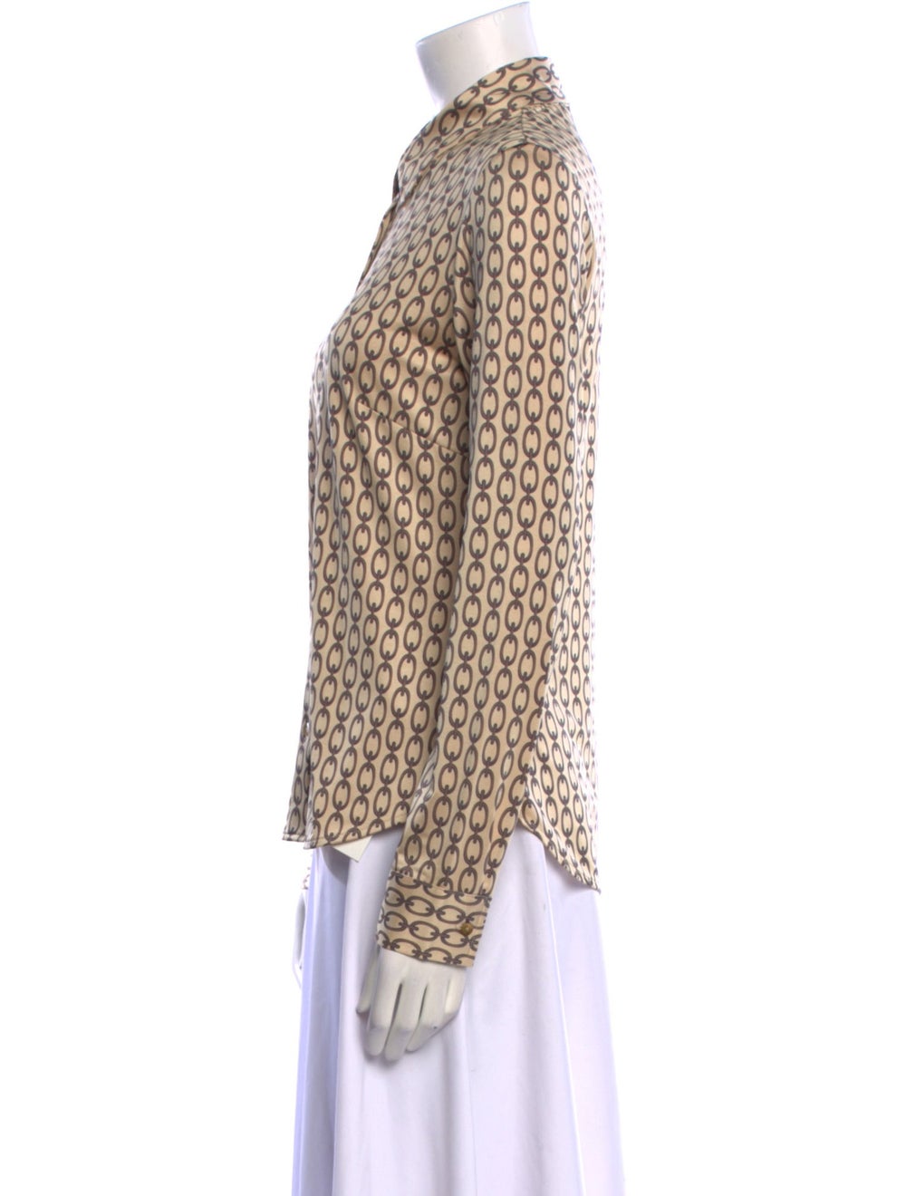 L'Agence Button-Up Top Neutrals Printed Long Slee… - image 2