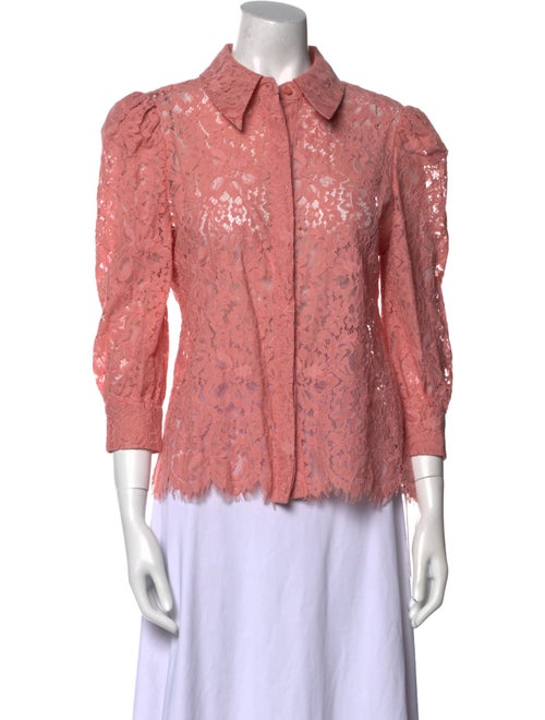 L'Agence Nylon Lace Pattern Button-Up Top