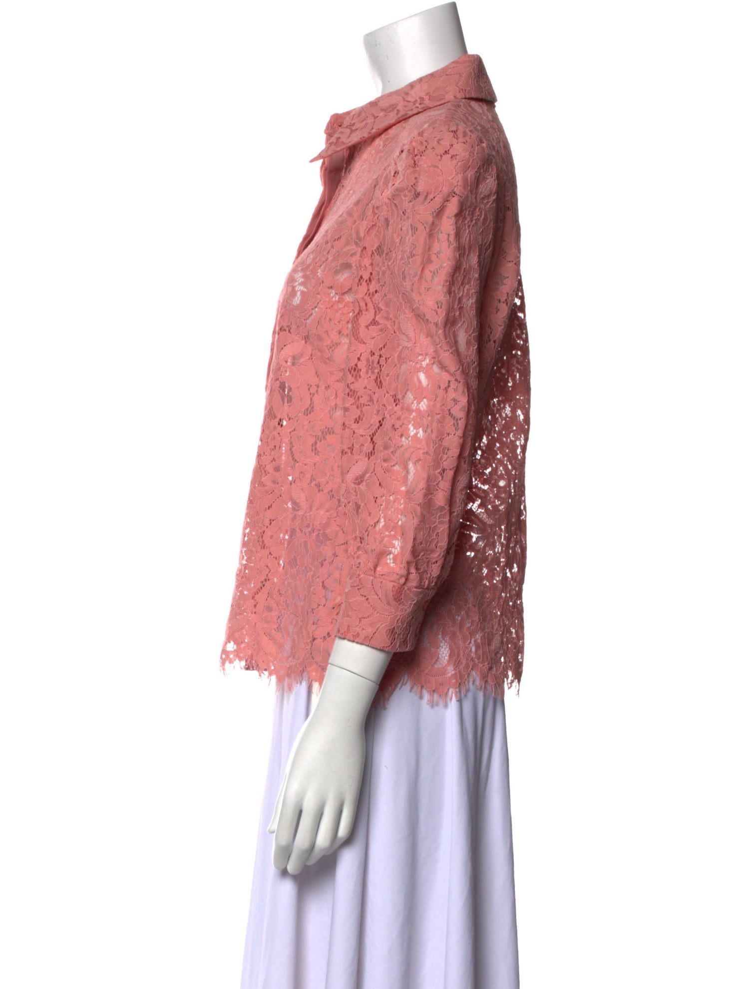 L'Agence Nylon Lace Pattern Button-Up Top
