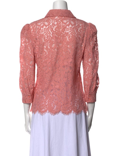 L'Agence Nylon Lace Pattern Button-Up Top