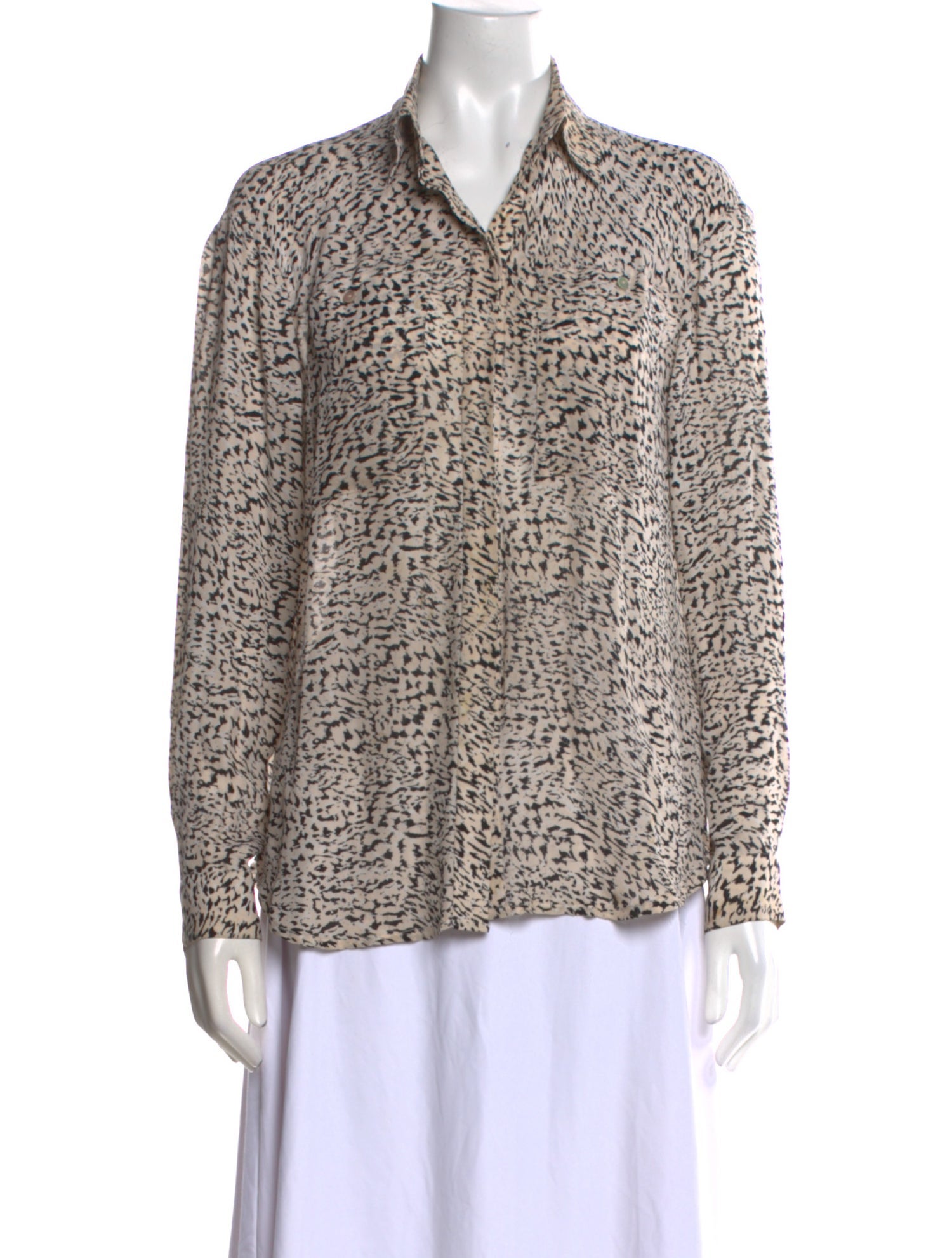 L'Agence Silk Animal Print Button-Up Top