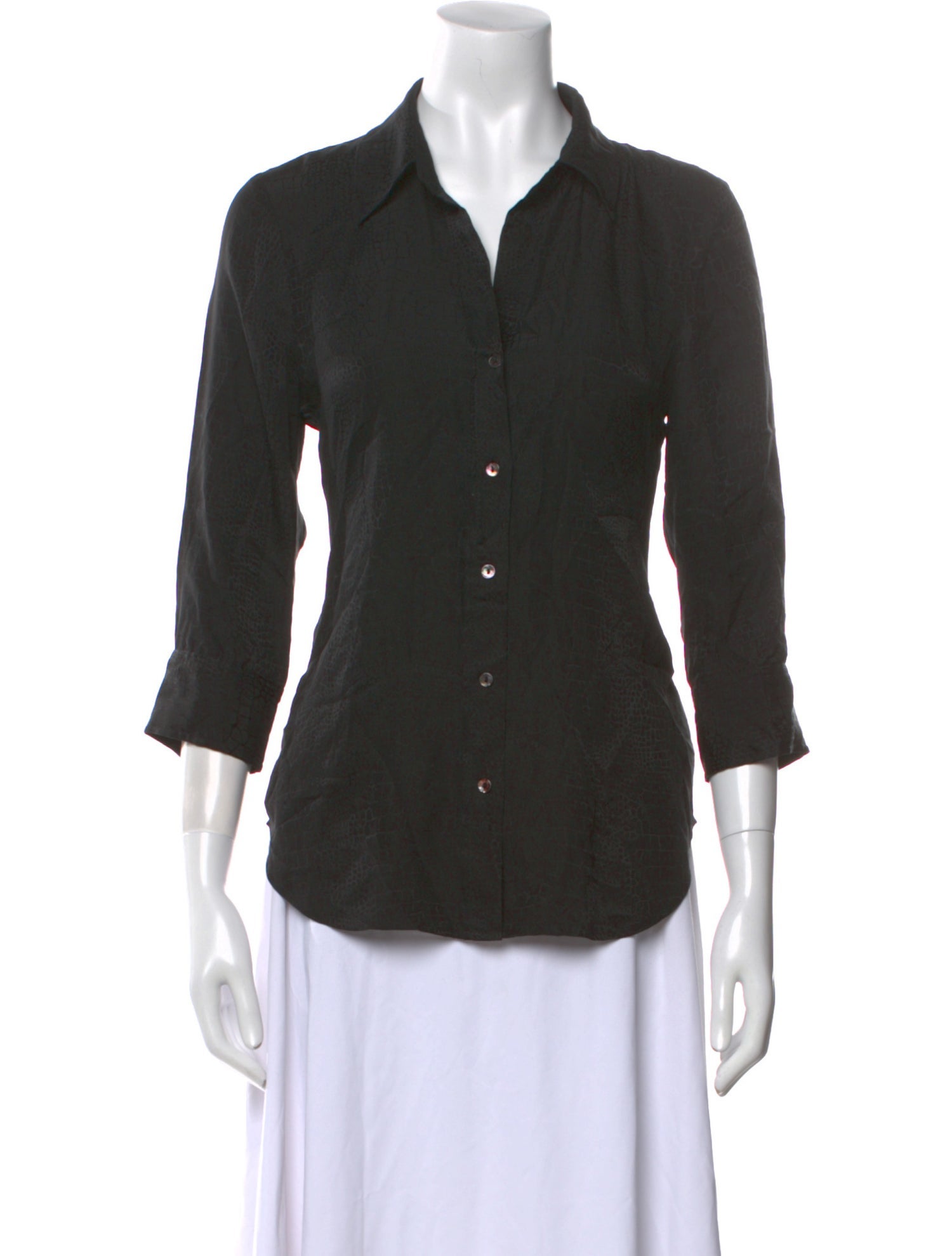 L'Agence Silk Three-Quarter Sleeve Button-Up Top