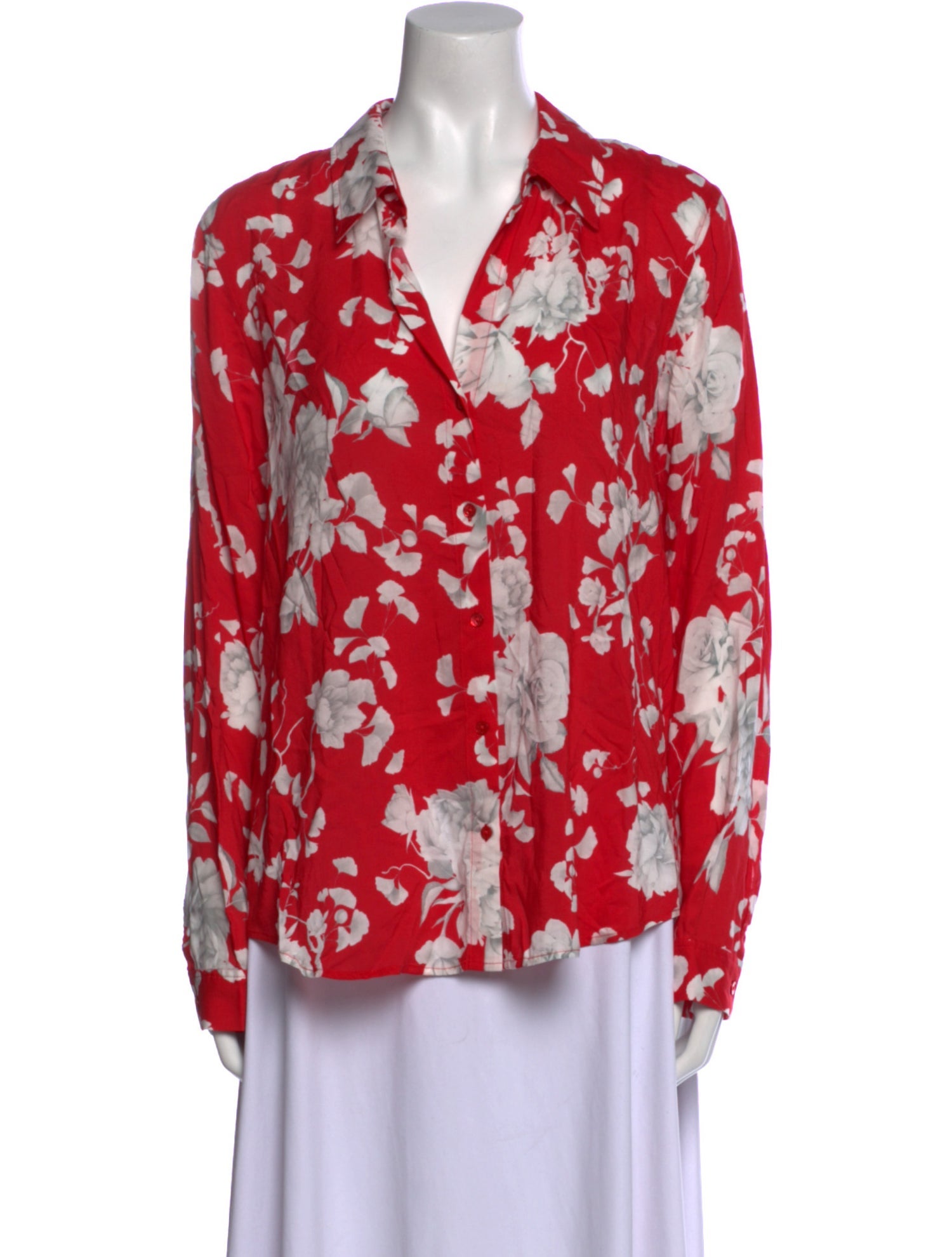 L'Agence Floral Print Long Sleeve Button-Up Top