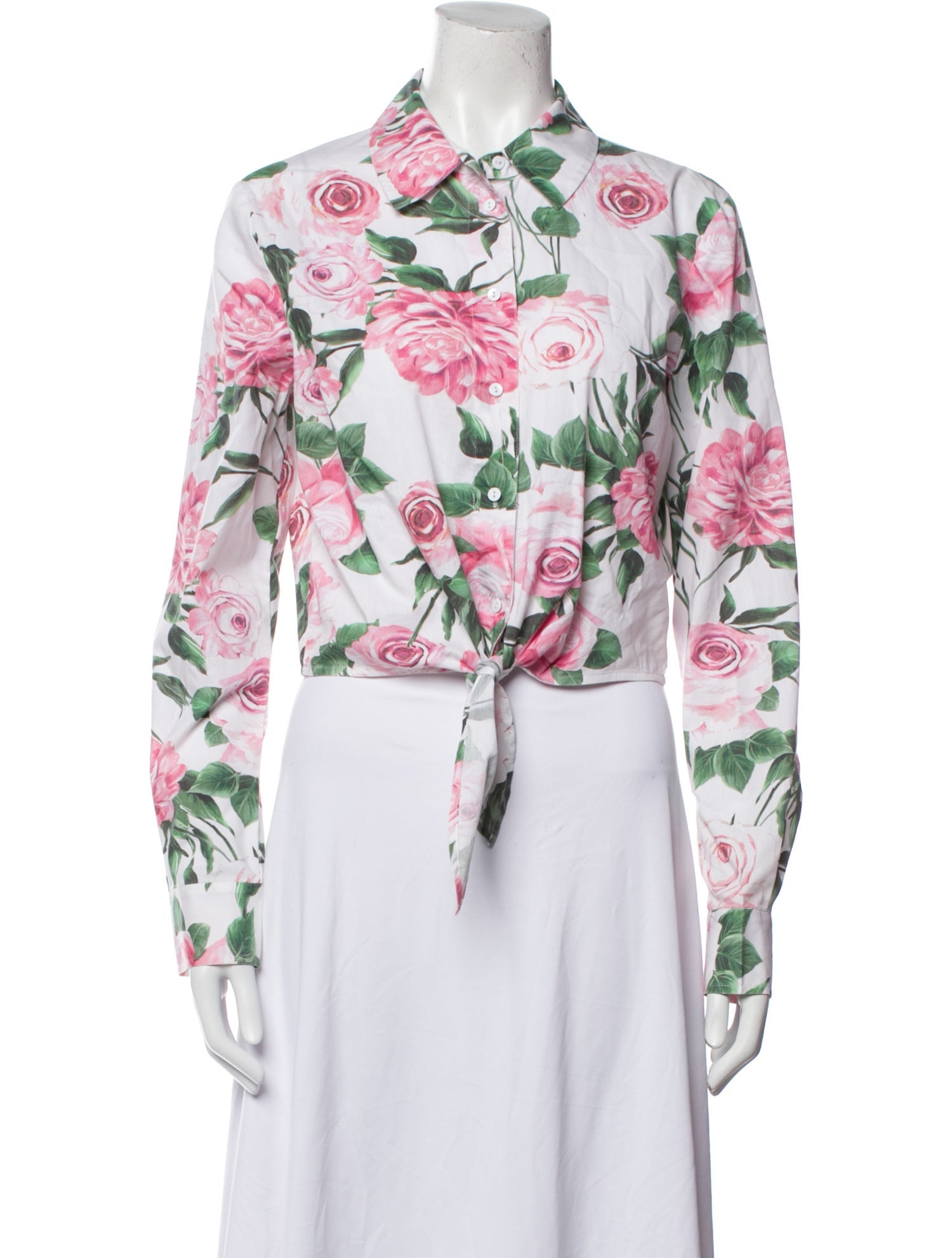 L'Agence Floral Print Long Sleeve Crop Top