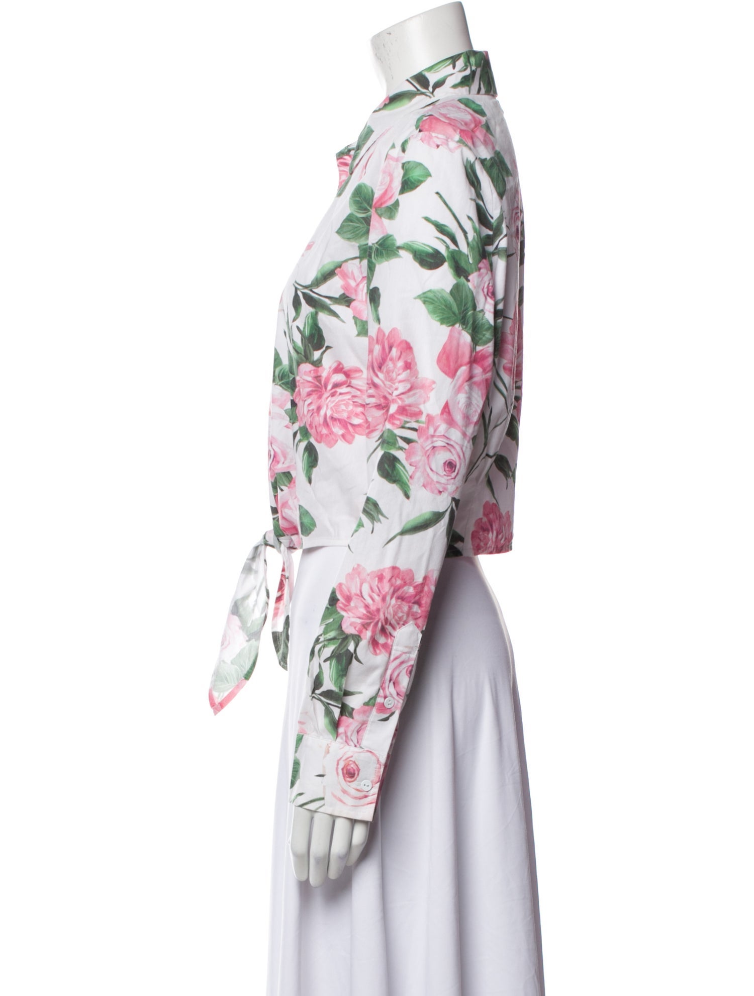 L'Agence Floral Print Long Sleeve Crop Top