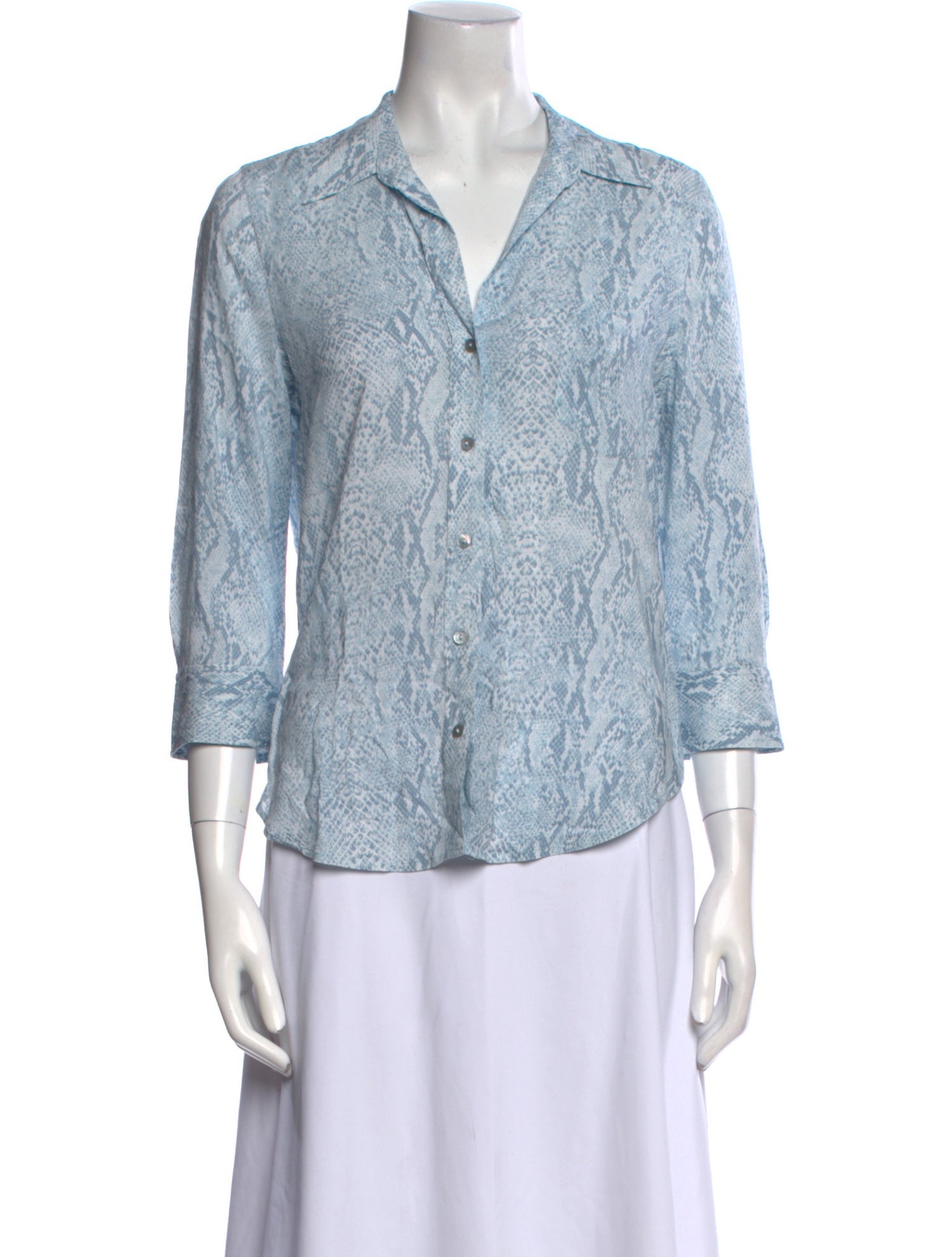 L'Agence Printed Three-Quarter Sleeve Button-Up Top