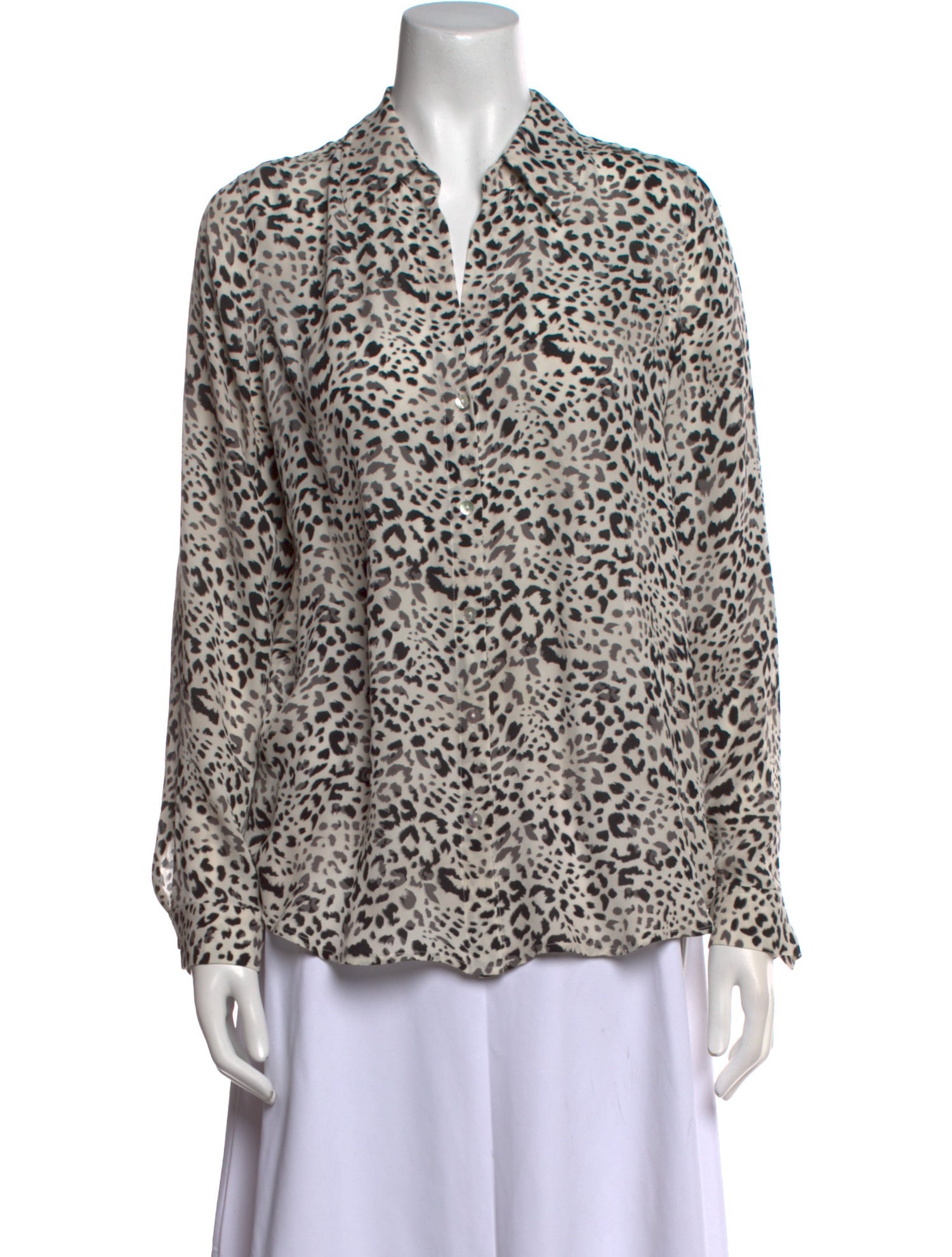 L'Agence Silk Animal Print Button-Up Top
