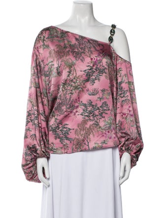 L'Agence Floral Print Asymmetrical Blouse