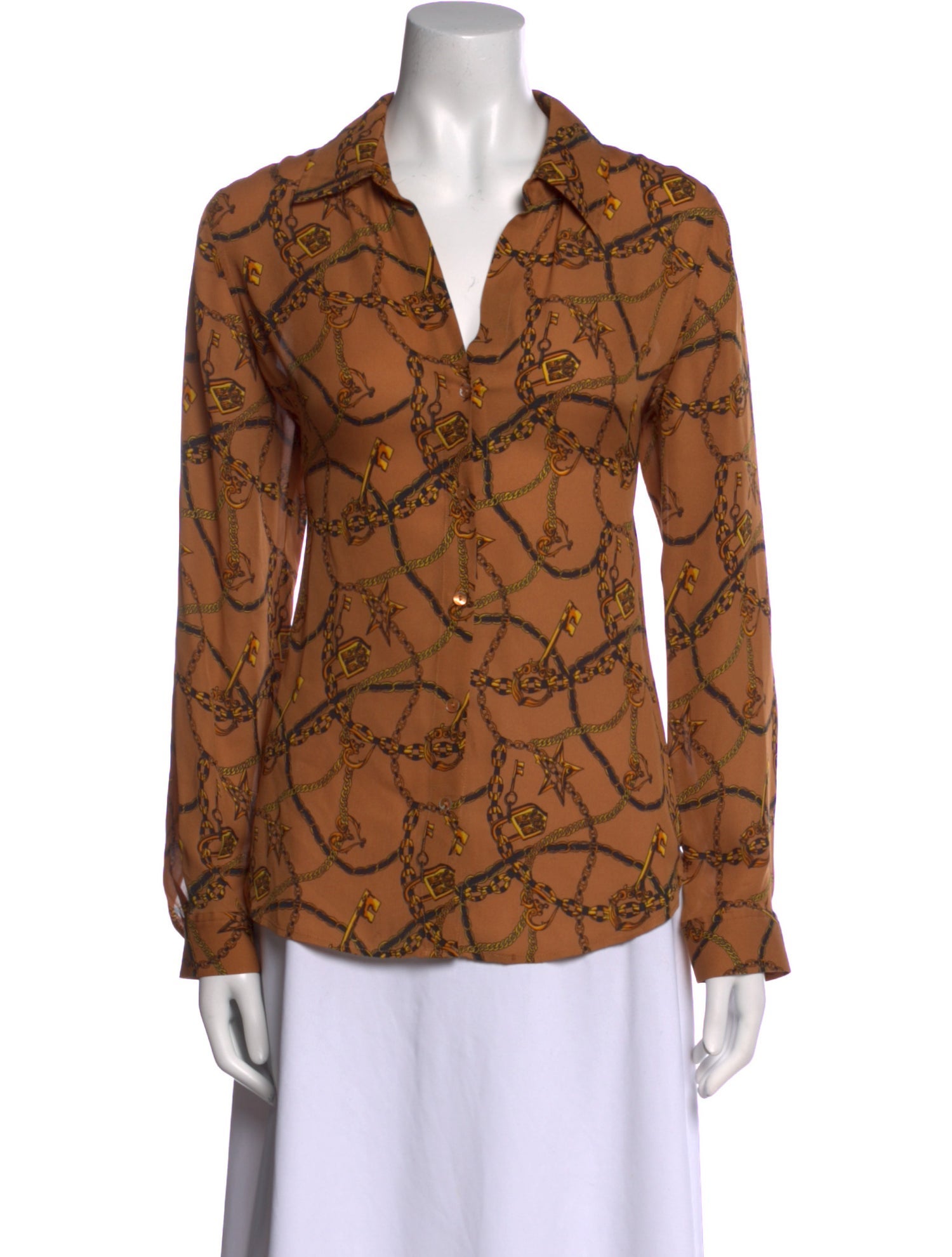L'Agence Silk Printed Button-Up Top