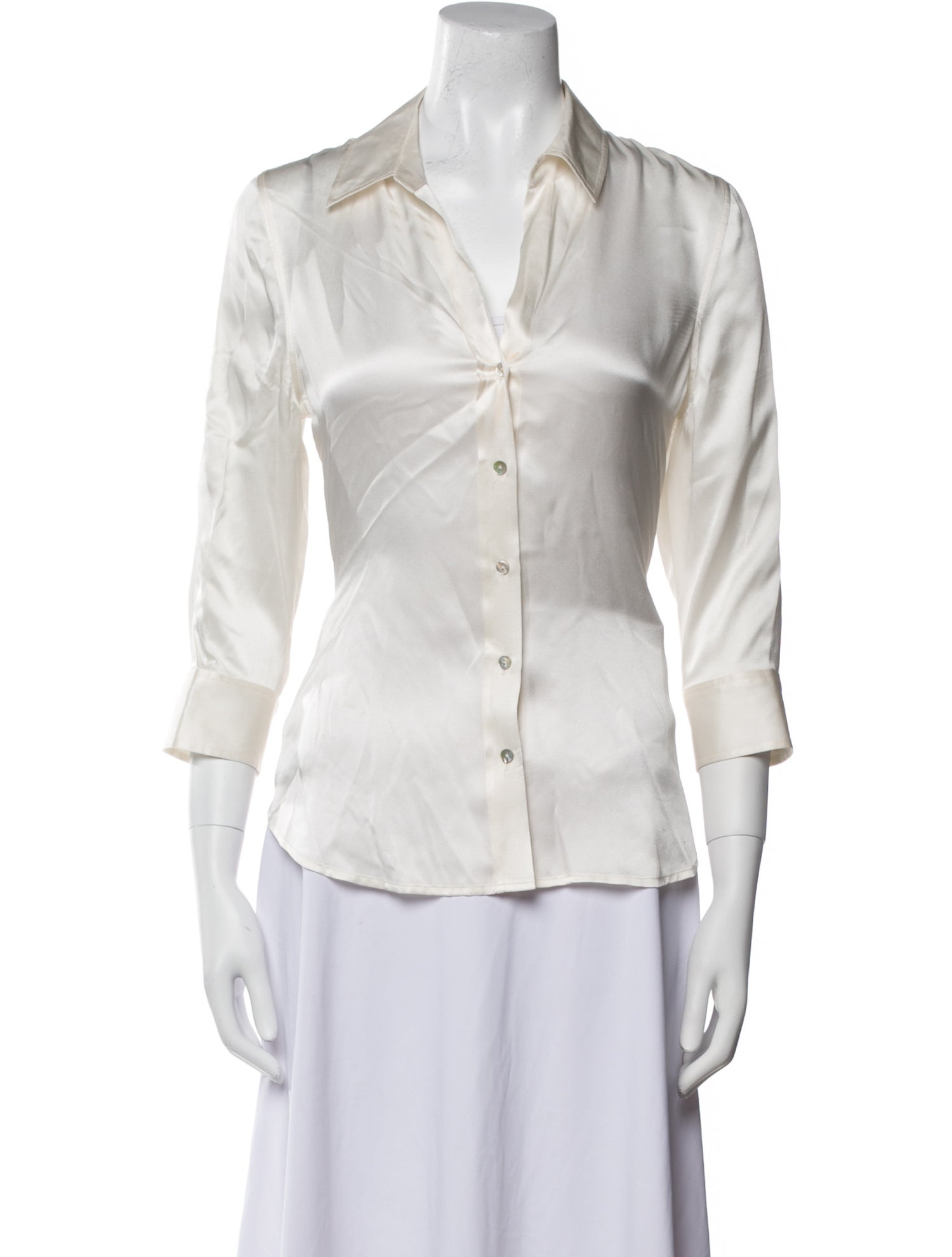 L'Agence Silk Three-Quarter Sleeve Button-Up Top