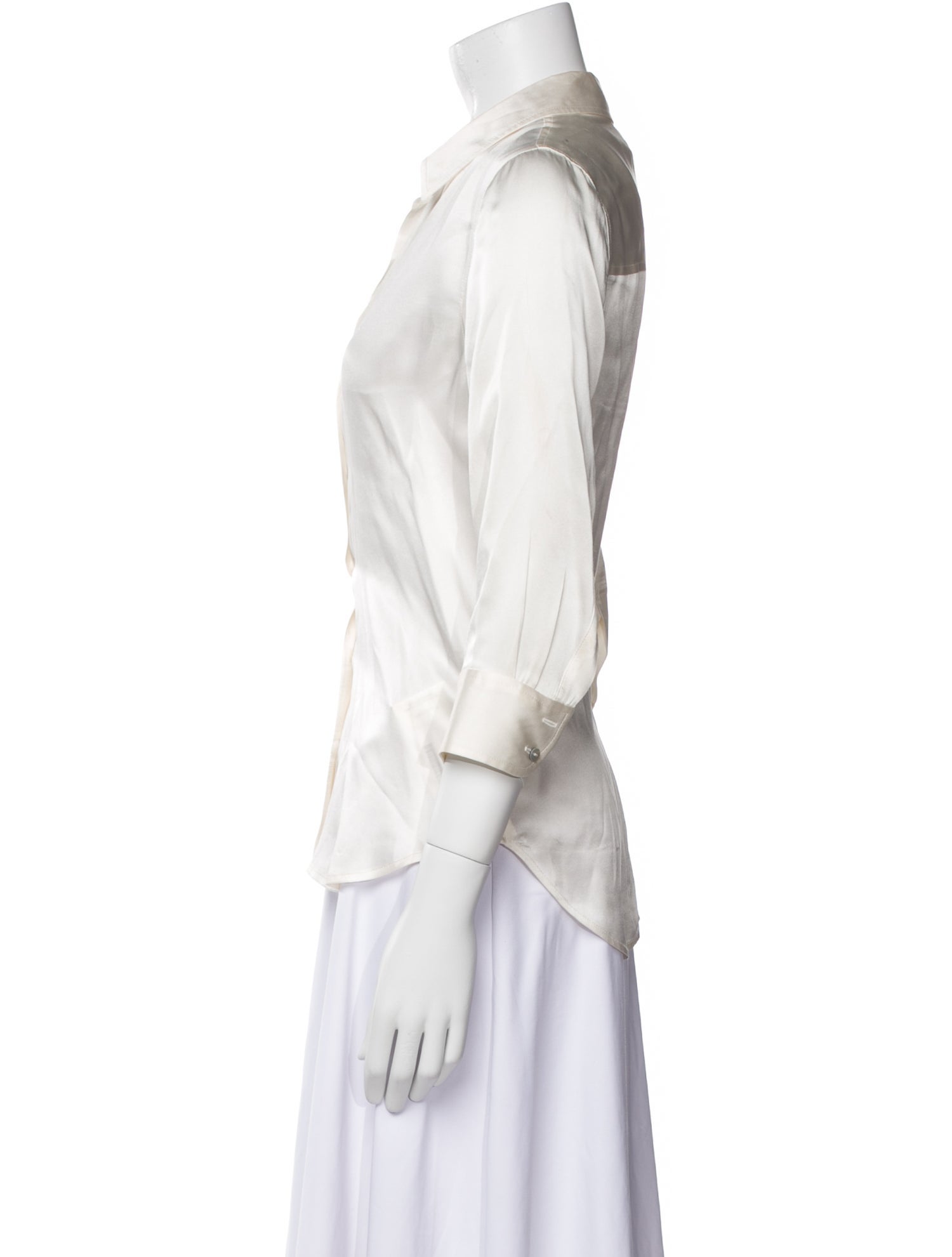 L'Agence Silk Three-Quarter Sleeve Button-Up Top