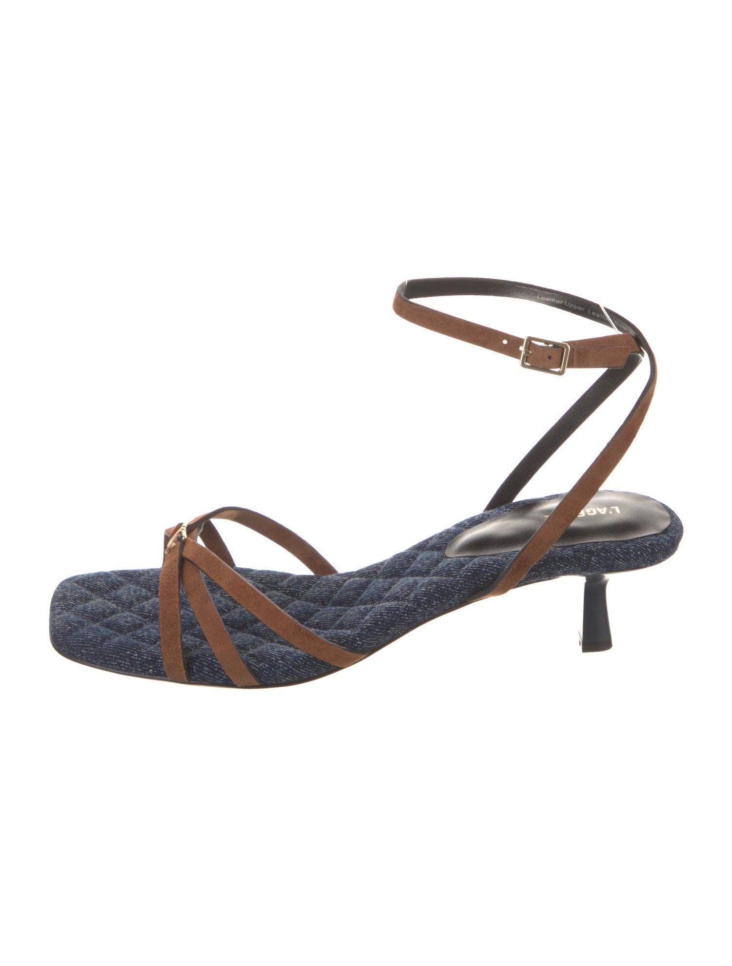 L'Agence Denim Leather Trim Embellishment Slingback Sandals