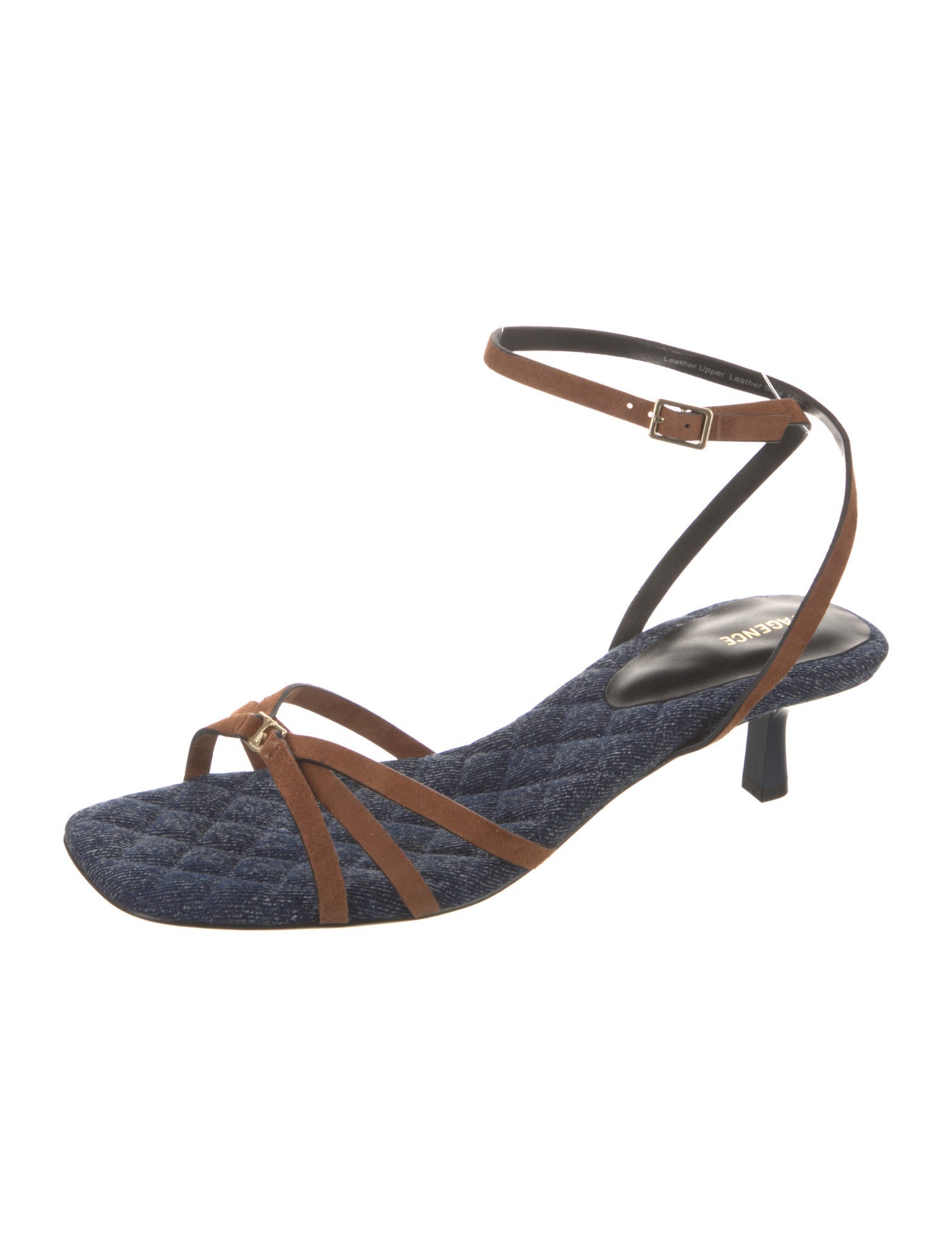 L'Agence Denim Leather Trim Embellishment Slingback Sandals
