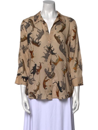 L'Agence Printed Three-Quarter Sleeve Button-Up Top