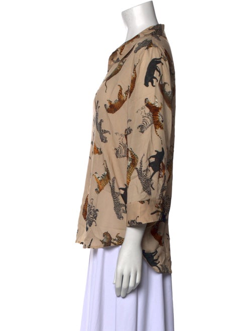 L'Agence Printed Three-Quarter Sleeve Button-Up Top