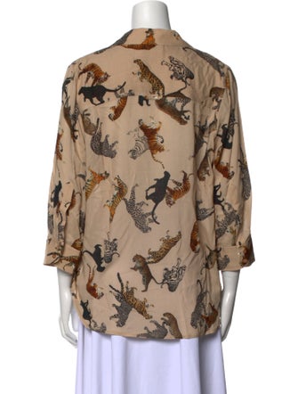 L'Agence Printed Three-Quarter Sleeve Button-Up Top