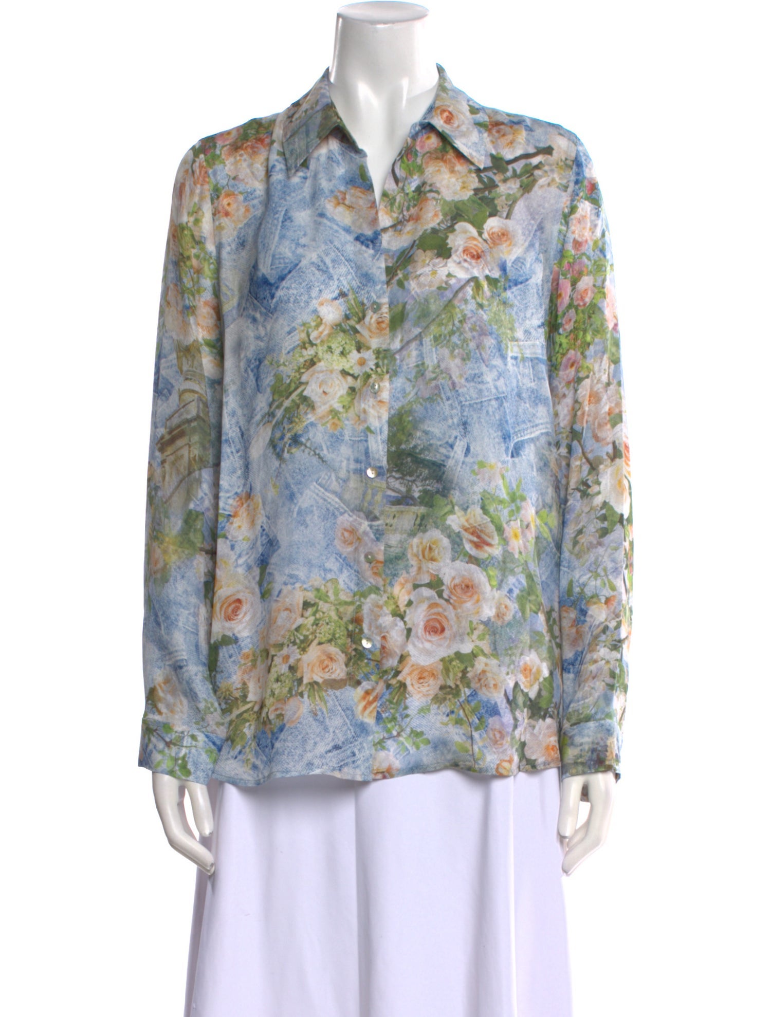 L'Agence Silk Floral Print Button-Up Top w/ Tags