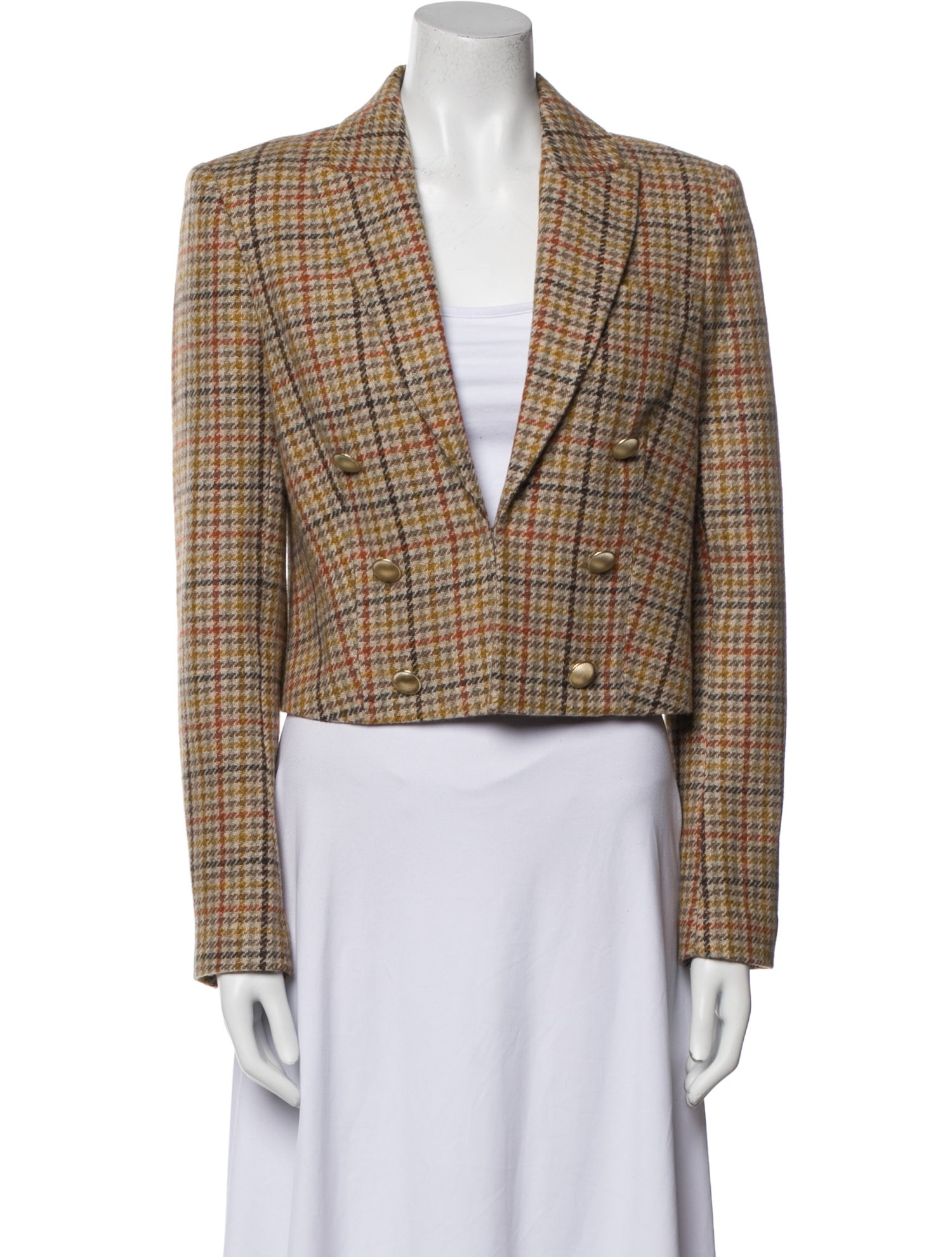L'Agence Wool Plaid Print Blazer