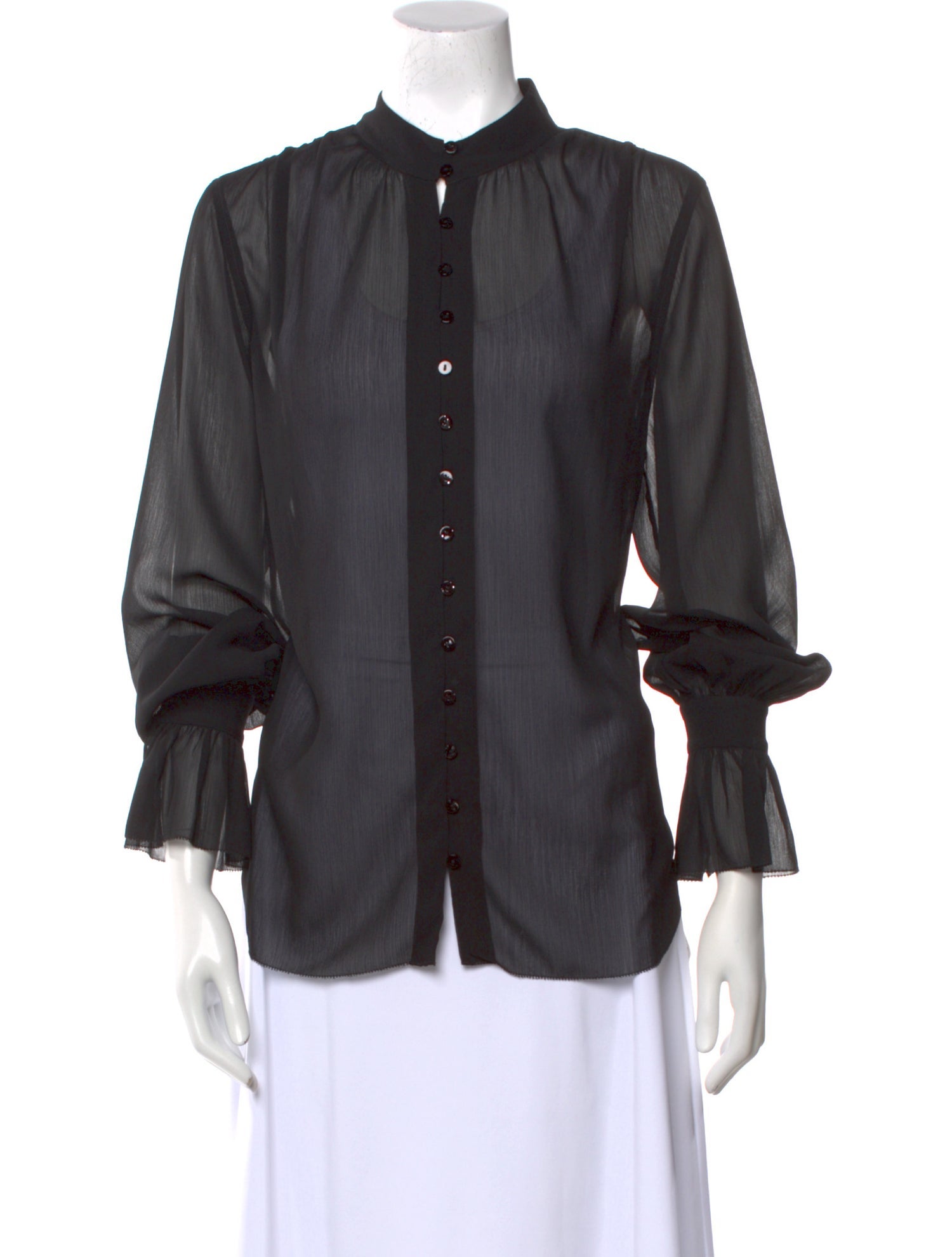 L'Agence Mock Neck Long Sleeve Button-Up Top