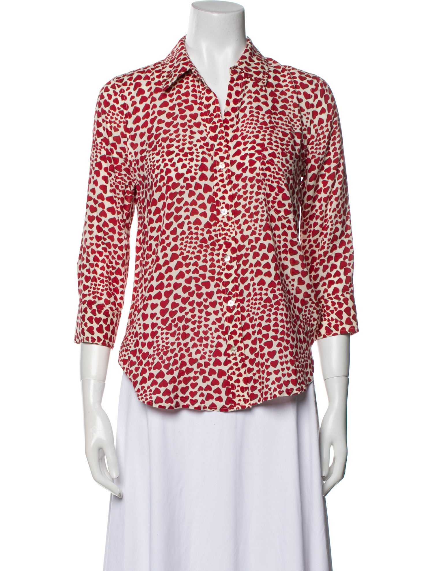 L'Agence Printed Three-Quarter Sleeve Button-Up Top