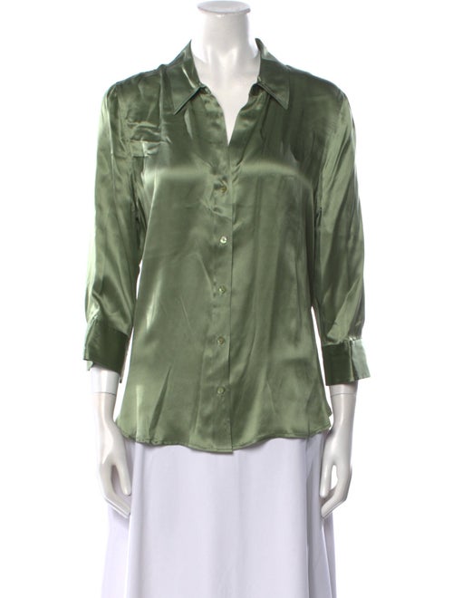 L'Agence Silk Three-Quarter Sleeve Button-Up Top