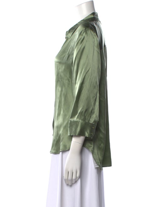 L'Agence Silk Three-Quarter Sleeve Button-Up Top