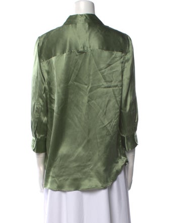 L'Agence Silk Three-Quarter Sleeve Button-Up Top