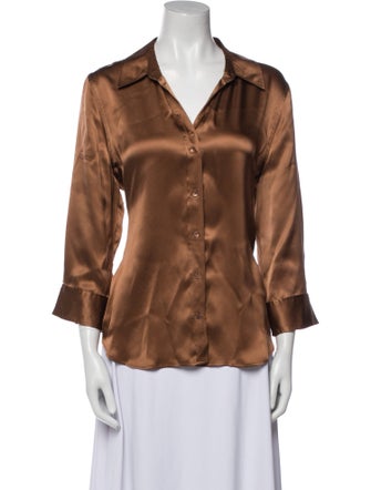 L'Agence Silk Three-Quarter Sleeve Button-Up Top