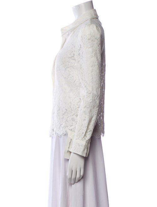 L'Agence Nylon Lace Pattern Button-Up Top