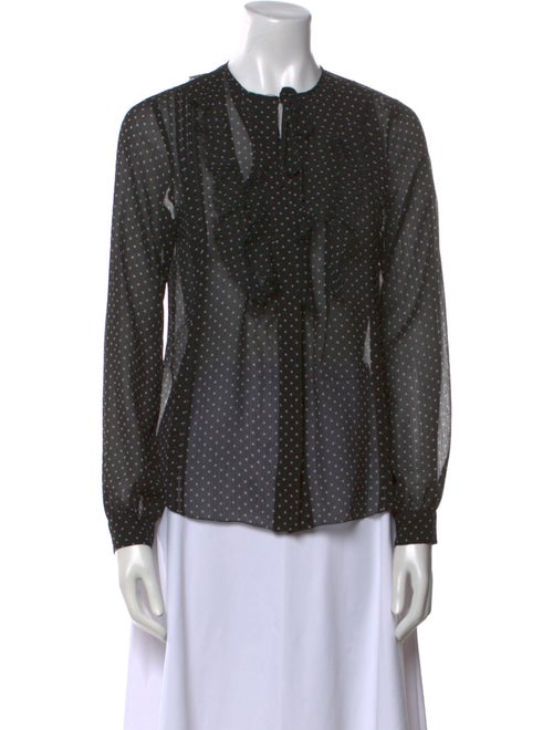 L'Agence Polka Dot Print Crew Neck Button-Up Top