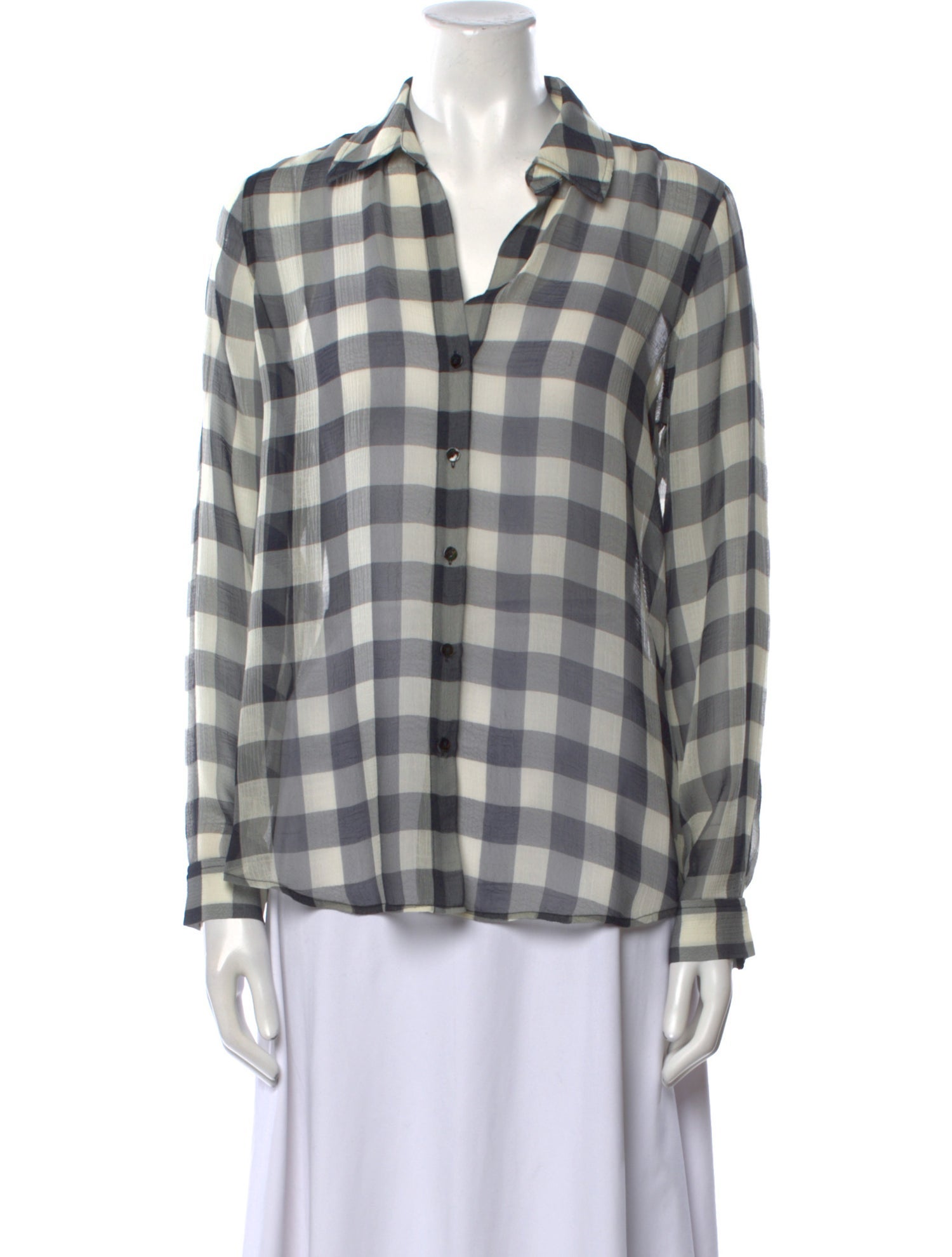 L'Agence Silk Plaid Print Button-Up Top