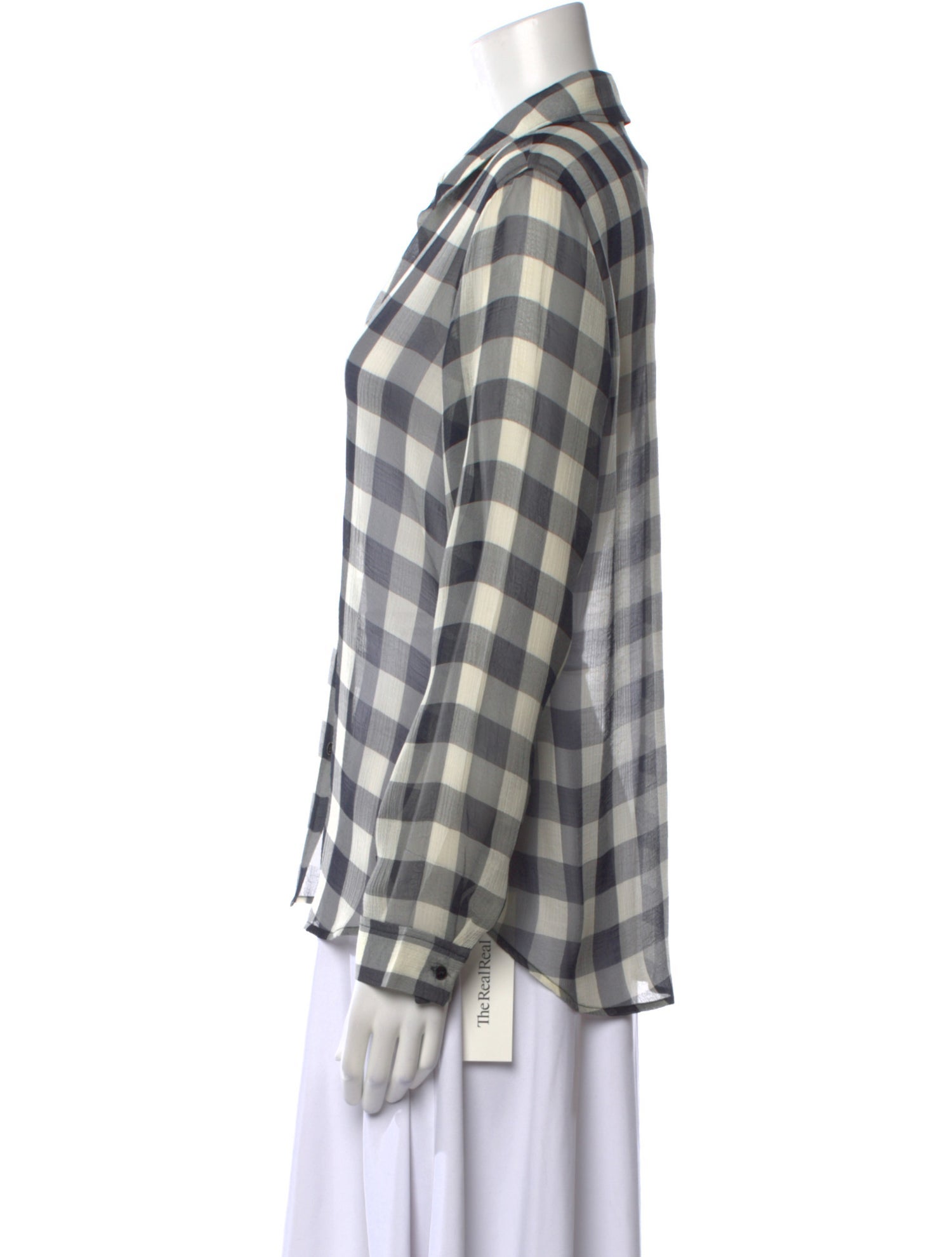 L'Agence Silk Plaid Print Button-Up Top