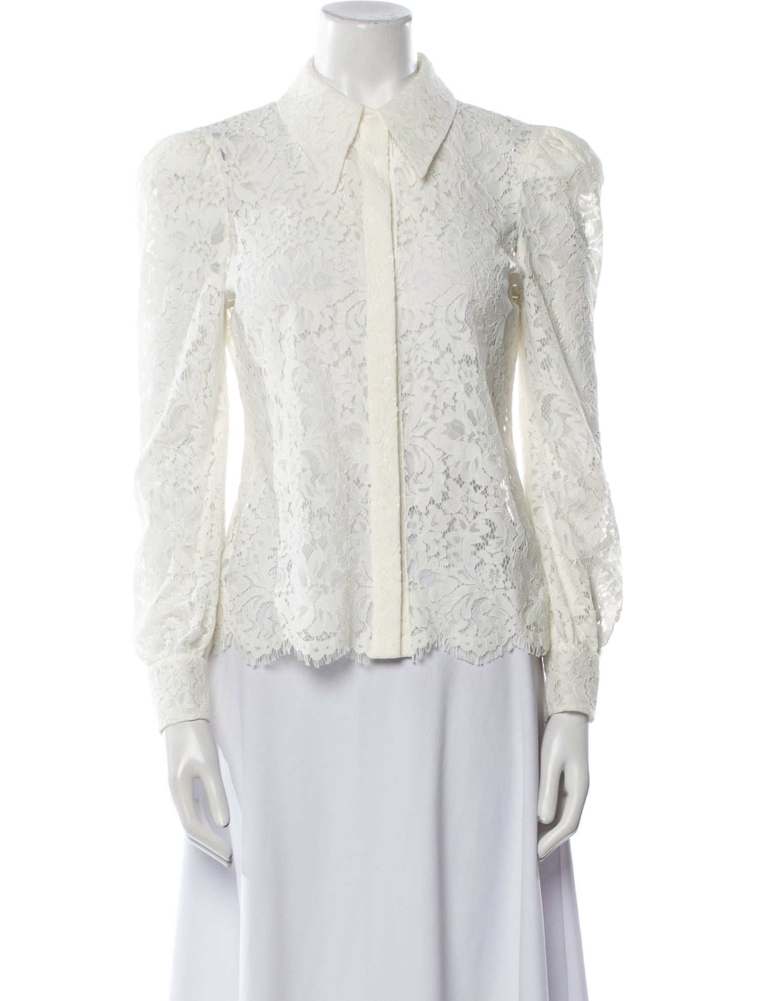 L'Agence Nylon Lace Pattern Button-Up Top