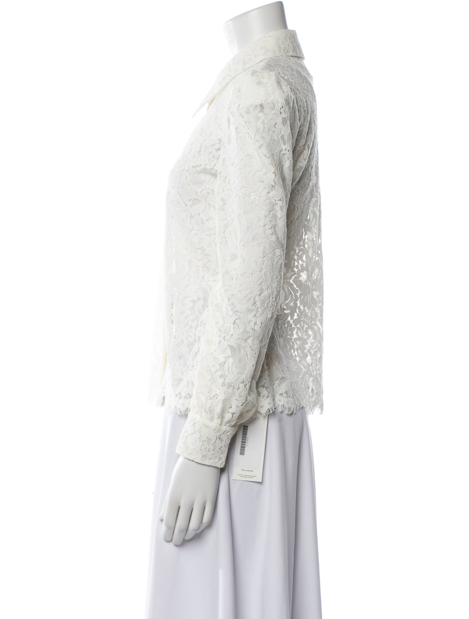 L'Agence Nylon Lace Pattern Button-Up Top