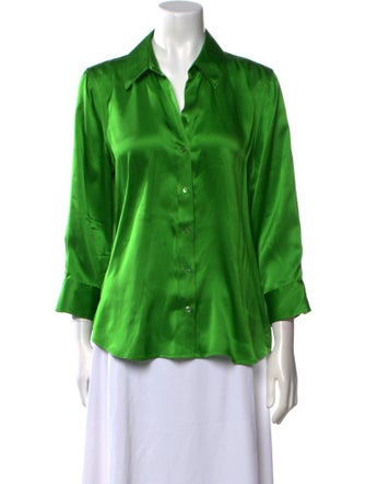 L'Agence Silk Three-Quarter Sleeve Button-Up Top