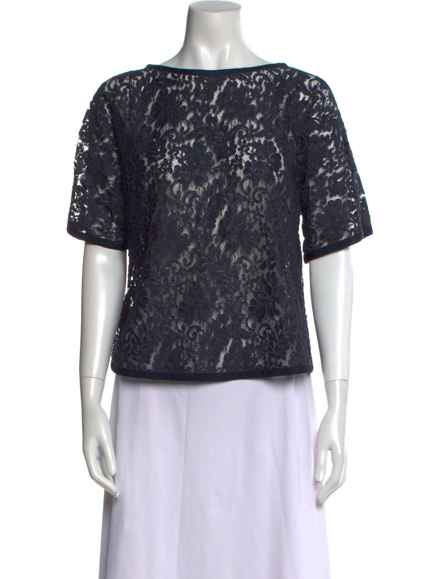L'Agence Lace Pattern Bateau Neckline Top