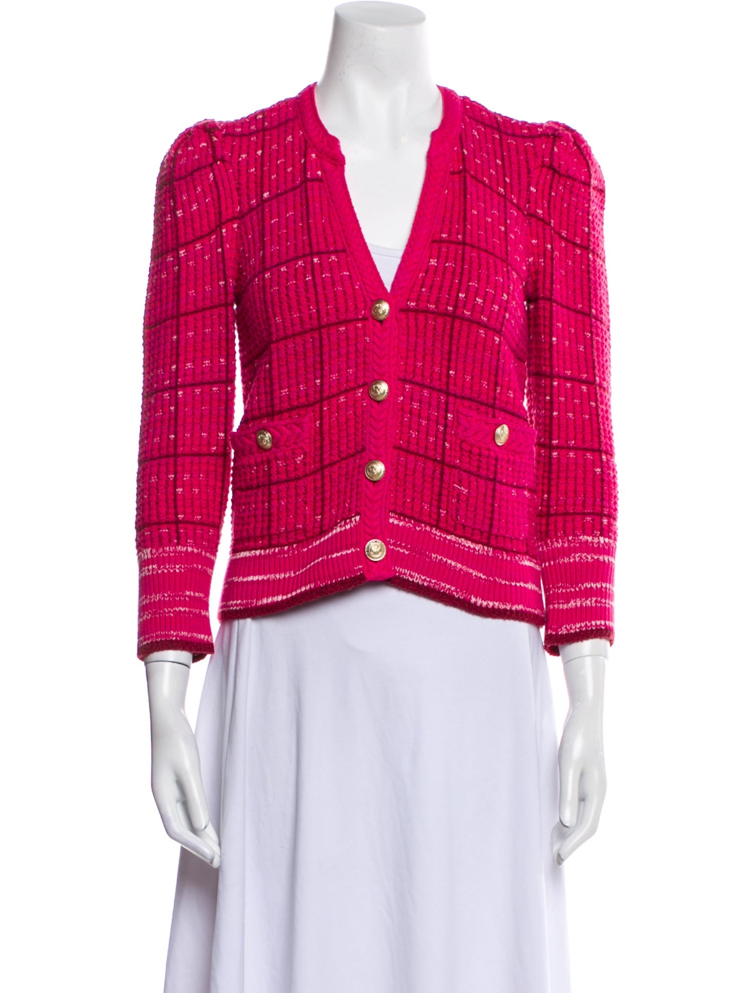 L'Agence Plaid Print V-Neck Sweater