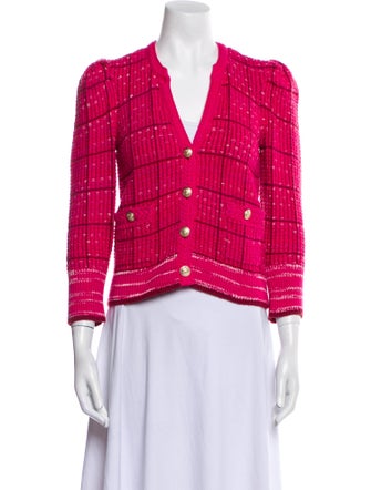 L'Agence Plaid Print V-Neck Sweater