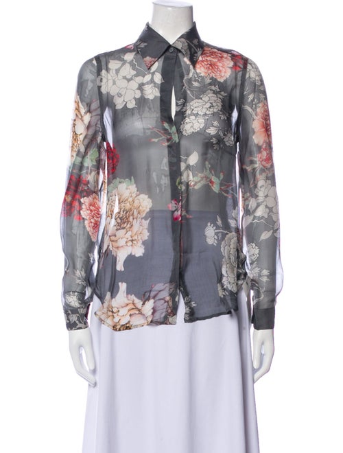 L'Agence Silk Floral Print Button-Up Top