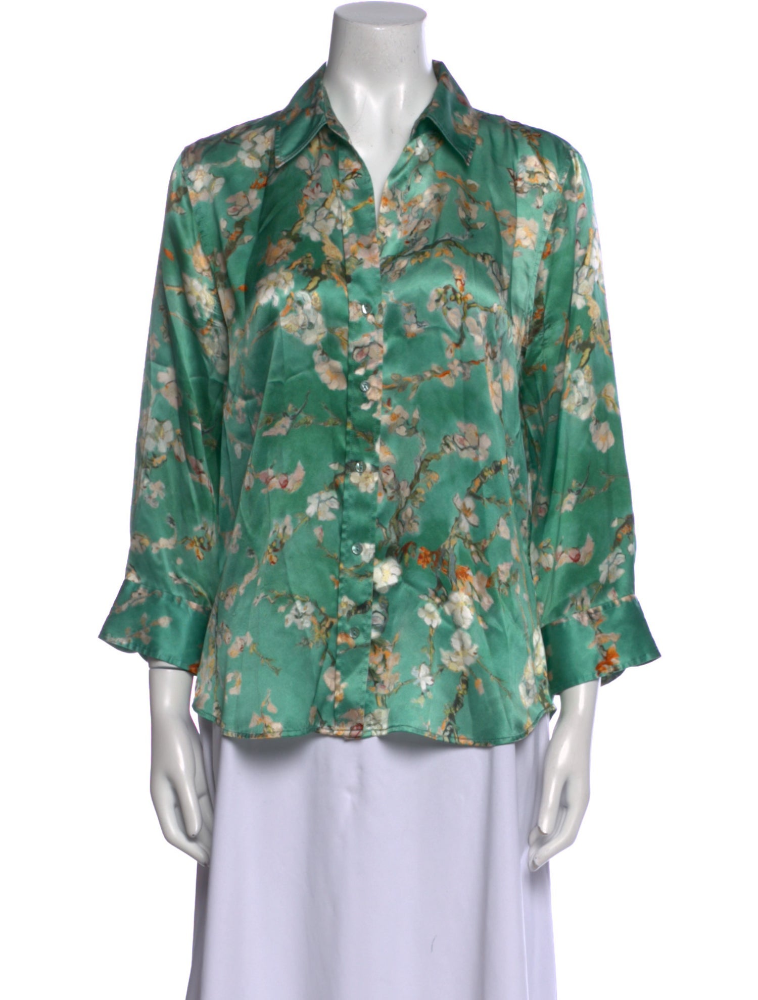 L'Agence Silk Floral Print Button-Up Top