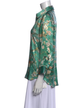 L'Agence Silk Floral Print Button-Up Top