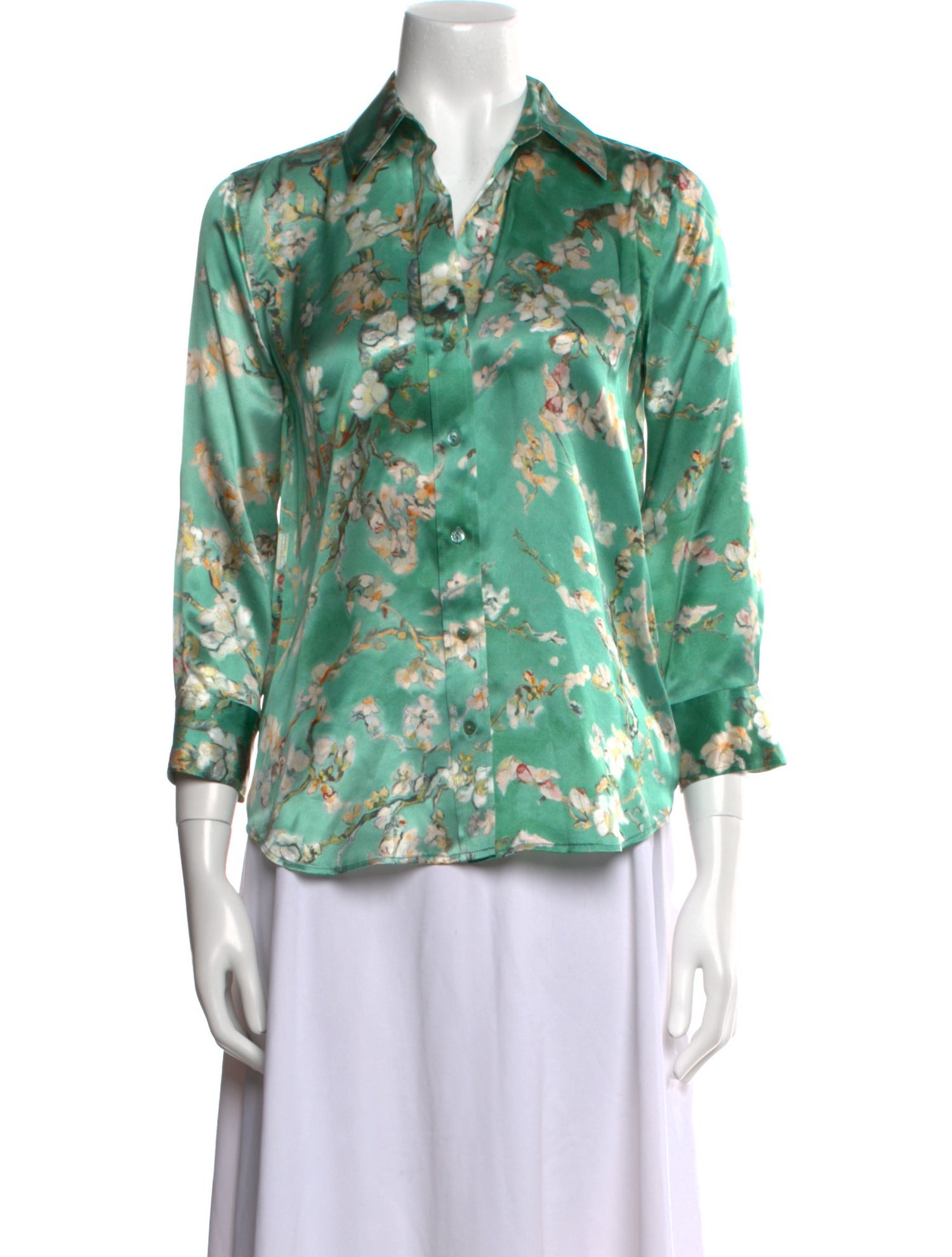 L'Agence Silk Floral Print Button-Up Top