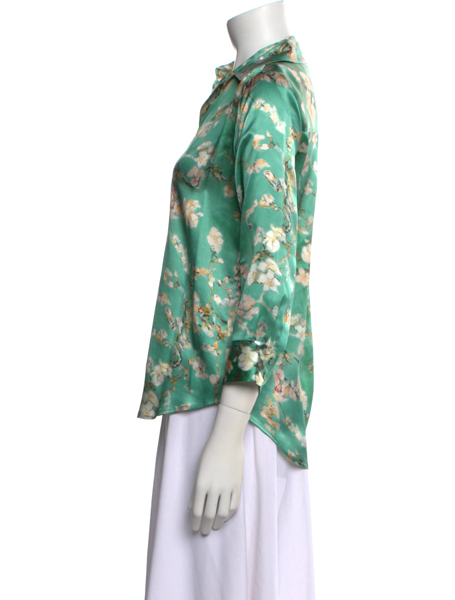 L'Agence Silk Floral Print Button-Up Top