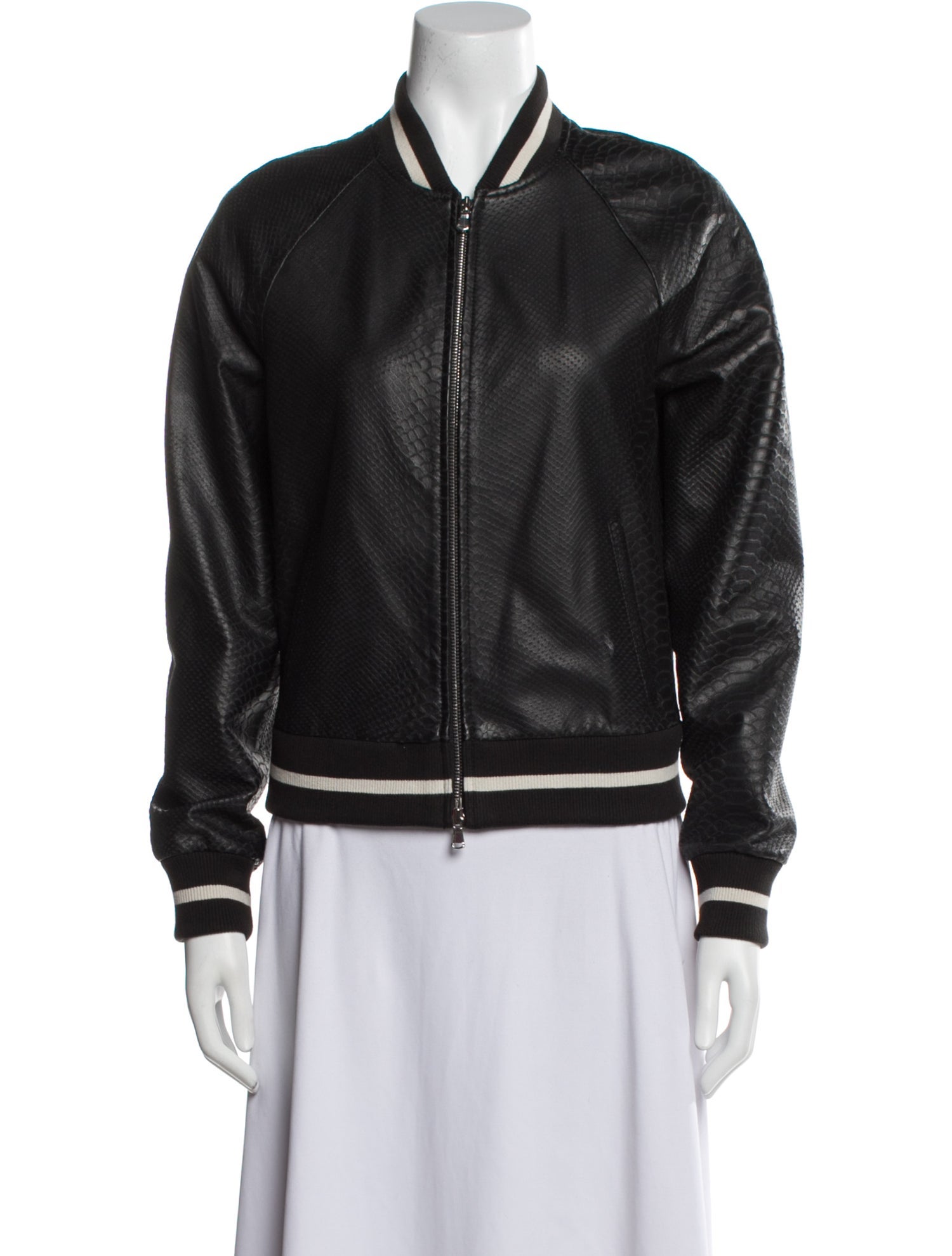 L'Agence Leather Colorblock Pattern Bomber Jacket