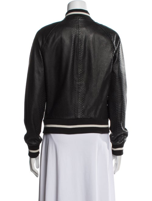 L'Agence Leather Colorblock Pattern Bomber Jacket